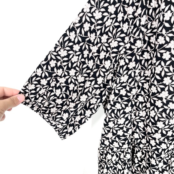 Sonoma Womens PETITE PXXL Black White Floral Button Front Linen Blend Midi Dress - Picture 8 of 11